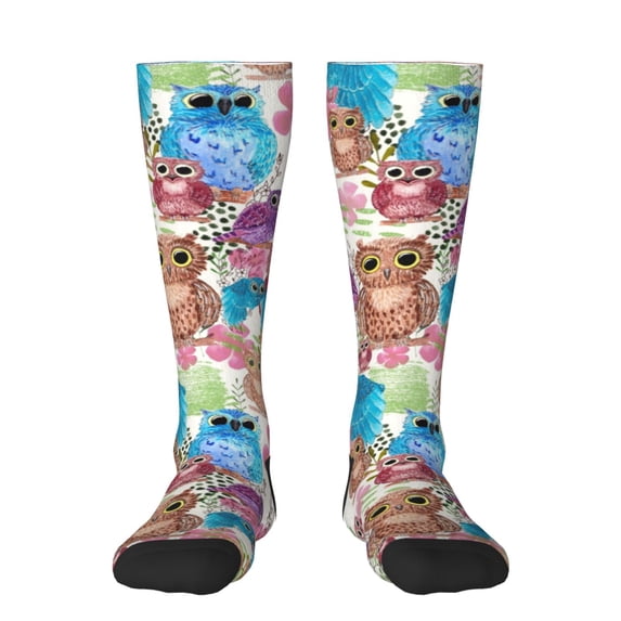 Honeii Watercolor Owl Print Long Socks,Novelty Design Socks Gift for Men and Women,Crew Socks,Calf Socks