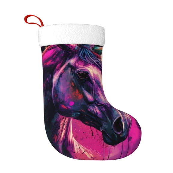 Honeii Watercolor Painting White Horse for Christmas Stocking,Large Xmas Stocking,Holiday and Family Stocking for Fireplace Christmas Holiday Party Decoration