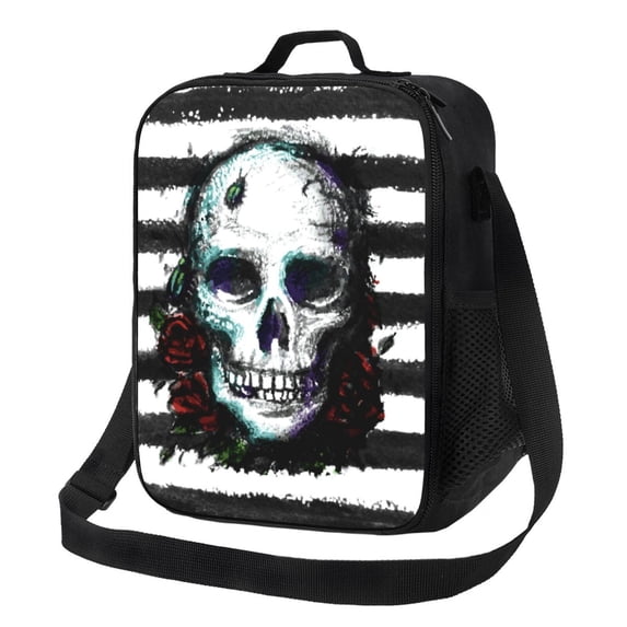 Honeii Watercolor Skull Print Insulated Lunch Bag, Reusable Lunch Box for Adult, Leakproof Cooler Bag for Work Office Travel Picnic