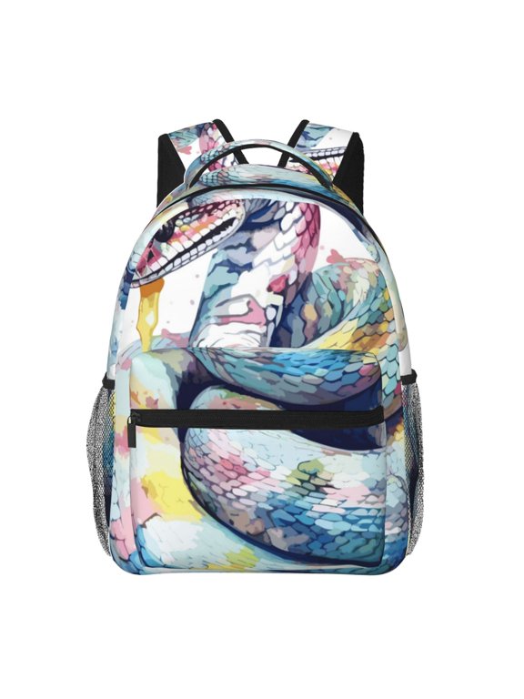 Watercolor Snake Print Backpack for Both Men and Women, Basic Bookbag for College, Work, or Travel,Rucksack Computer Bag-One Size