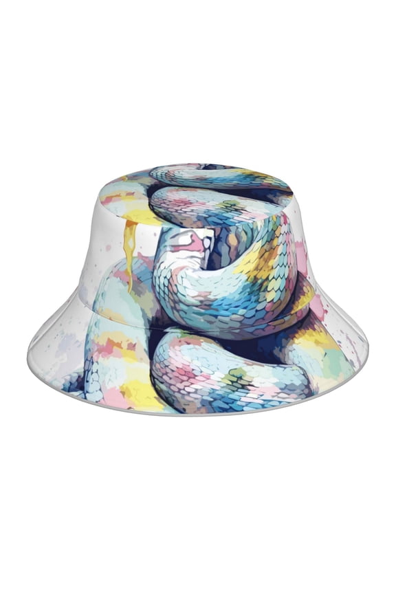 Watercolor Snake for Unisex Bucket Hat Waterproof Rain Hat Reversible Shiny Rave Bucket Hat for Concert Festival Boonie Cap