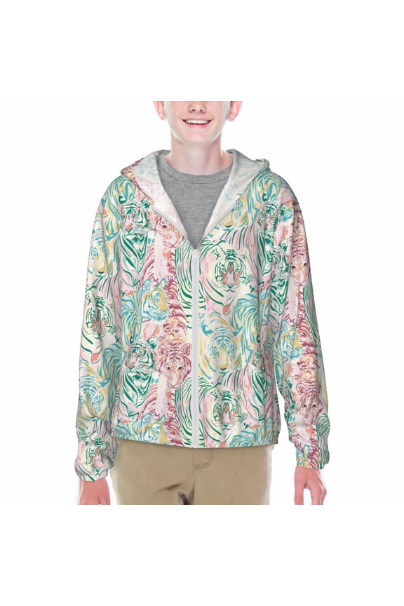 Watercolor Tiger Print Sun Protection Jacket Hooded Cooling Shirt with Pockets Hiking Outdoor Performance-X-Large