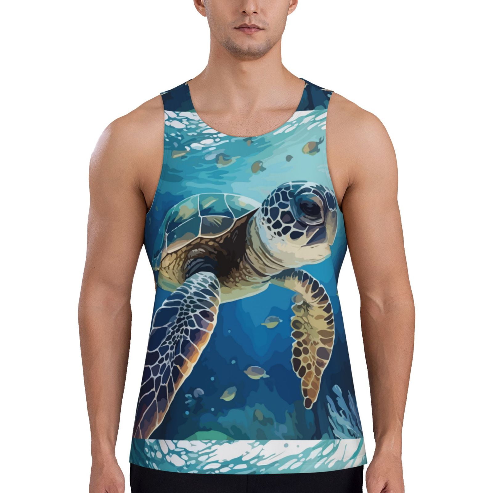 Honeii Watercolor Turtle Pattern Men's Workout Tank Top Casual