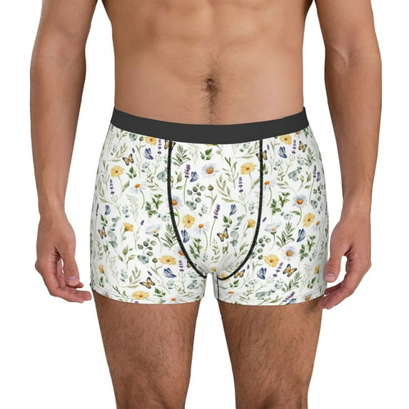 Honeii Watercolor Wildflower 2 Print Mens Boxer Briefs Breathable,Boxer Brief for Men, Moisture-Wicking Underwear-Large