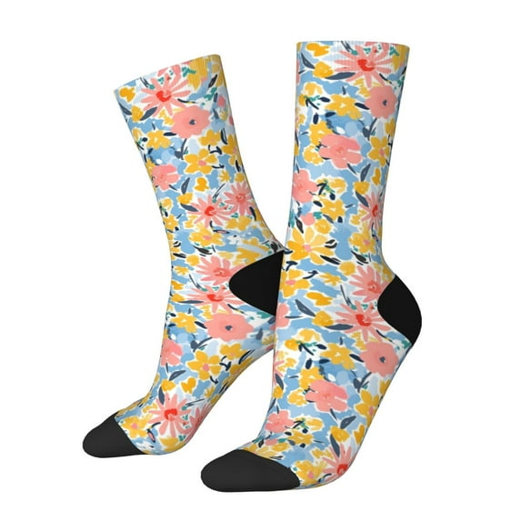 Honeii Watercolor Wildflowers Print Adult Socks,Crew Socks,Casual Calf Socks,Daily Wear Socks for Men & Women, Perfect for Sports, Casual and Everyday Use