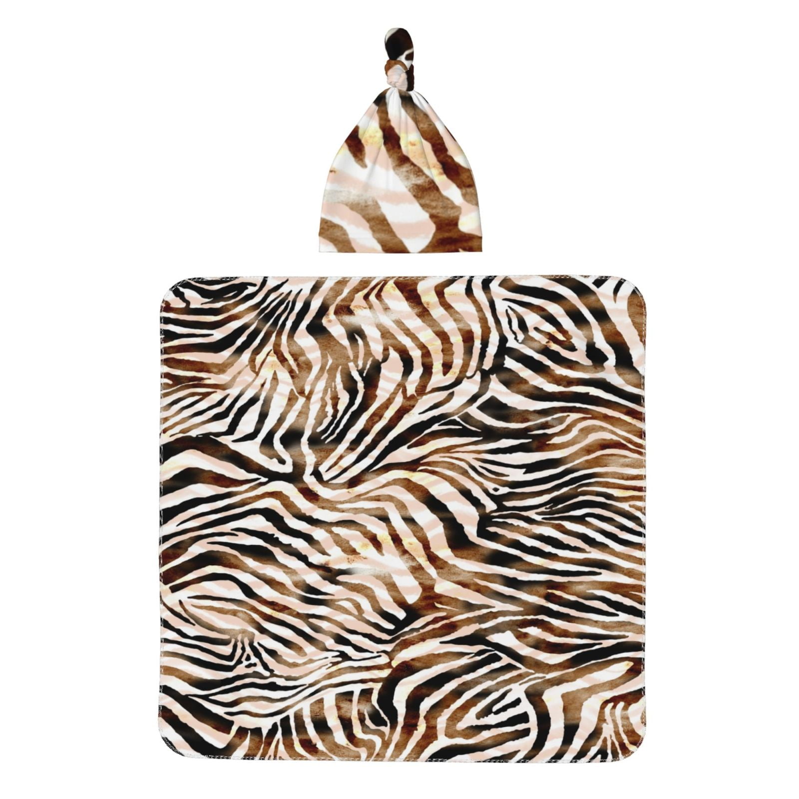 Honeii Watercolor Zebra Print Swaddle Blanket and Hat Set Newborn