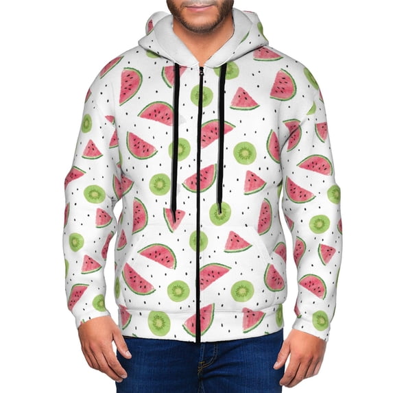 Honeii Watermelon And Kiwi Print Hoodies for Men, Pullover & Full Zip, Breathable Zip up Hoodie, Sweatshirt-Small