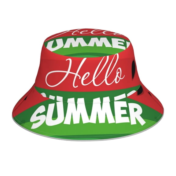 Honeii Watermelon Hello Summer for Unisex Bucket Hat Waterproof Rain Hat Reversible Shiny Rave Bucket Hat for Concert Festival Boonie Cap