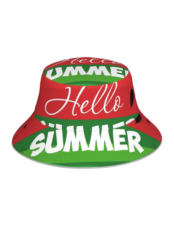 Watermelon Hello Summer for Unisex Bucket Hat Waterproof Rain Hat Reversible Shiny Rave Bucket Hat for Concert Festival Boonie Cap