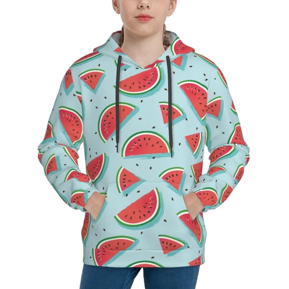 Honeii Watermelon Pattern Long-Sleeve Hooded Sweatshirt Pullover Hoodie for Boys and Grils-Medium