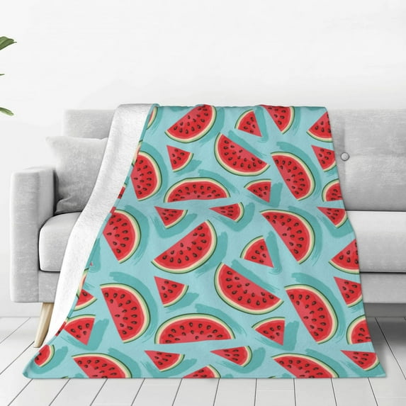 Honeii Watermelon Print Fleece Blanket - Throw Blanket for Bed, Sofa, Couch, Camping, and Travel , Microplush Ultra Soft Warm Blanket-50"x40"
