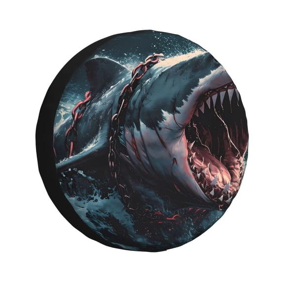 Honeii Wave Chain Shark Print Tire Covers, Waterproof Anti-UV Sun Snow Rain Tire Covers for Trailers, RV, Camper, SUV, Truck-14 inch