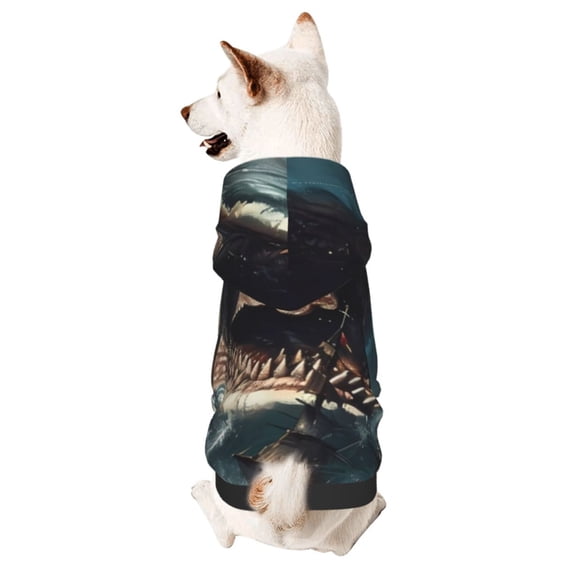 Honeii Wave Sailboat Shark Print Small Dog Hoodies Pet Hooded Sweatshirts Fall Winter Puppy Cat Sweaters Warm Clothes for Small Dogs Outfits Costume-X-Large