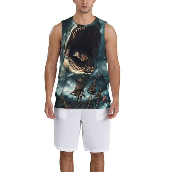 Honeii Wave Sailboat Shark print basktball shirt for men and women, Unisex basketball jersey for Theme party-XX-Large