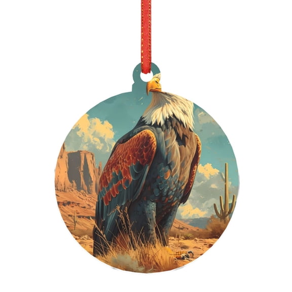 Honeii Western Desert Cactus Bald Eagle Print Christmas Tree Acrylic Ornament | Christmas Decoration, Living Room Bedroom Garden Seasonal Decor for Christmas Tree-Round Shape