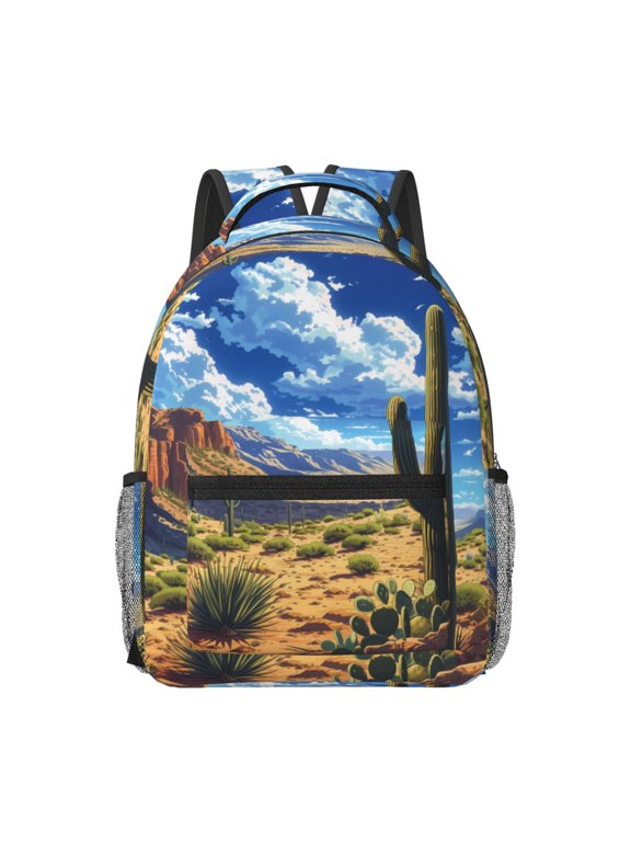 Western Desert Cactus Print Backpack for School,15.6 inch Laptop Back Pack for High School and College Students, Waterproof Computer Bookbag-One Size