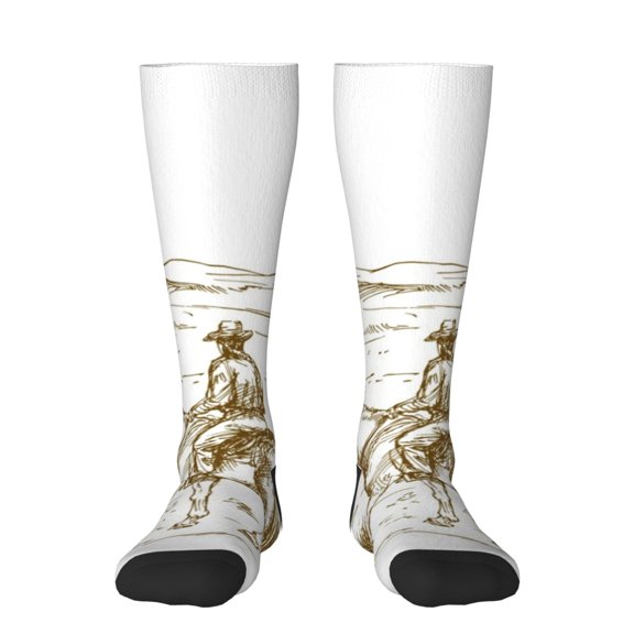 Honeii Western Desert Cowboys Print Long Socks,Novelty Design Socks Gift for Men and Women,Crew Socks,Calf Socks