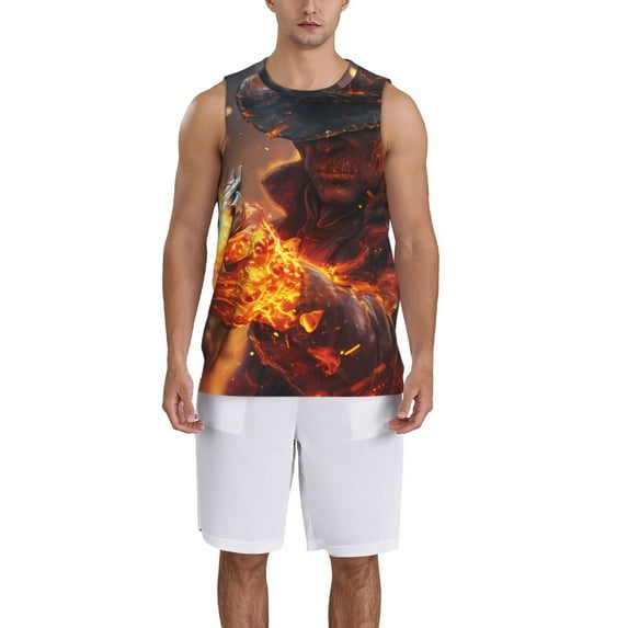 Honeii Western Fire Cowboy print basktball shirt for men and women, Unisex basketball jersey for Theme party-Small