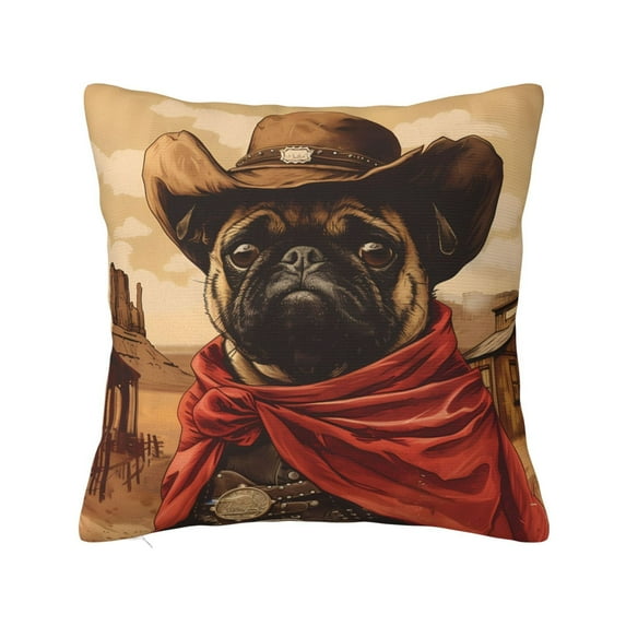 Honeii Western French Bulldog Cowboy Print Throw Pillow, Square Decorative Pillow Forms Soft Fluffy Plump Pillow Decorative Pillow Inserts,Couch Pillows-16"x16"