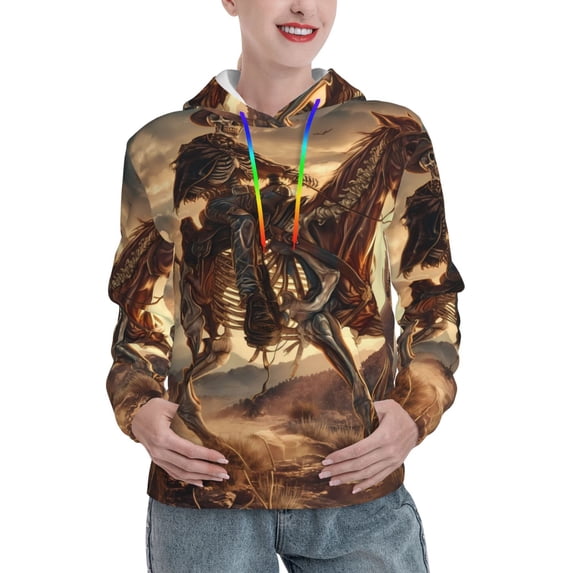 Honeii Western Skeleton Cowboy Horse Pattern Womens Oversized Hoodies Long Sleeve Sweatshirts Pullover Fall Outfits with Pocket-X-Large