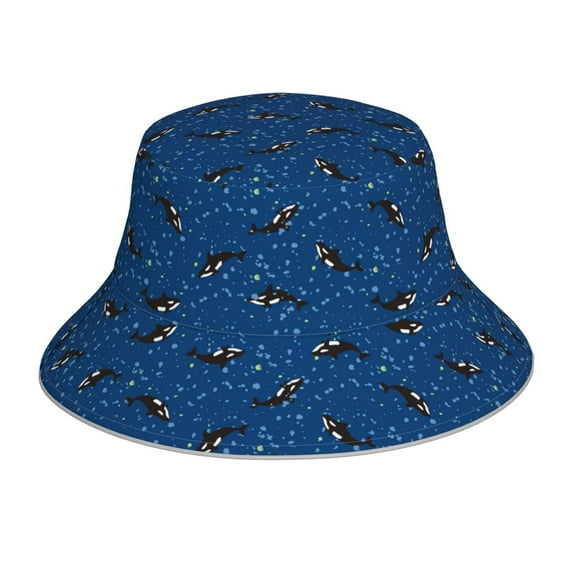 Honeii Whales Swim for Unisex Bucket Hat Waterproof Rain Hat Reversible Shiny Rave Bucket Hat for Concert Festival Boonie Cap
