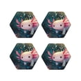 thumbnail image 1 of Honeii Whimsical Axolotl Fantasy Print Leather Coaster Set of 4, Ideal for Safeguarding Your Furniture from Drinks Spills and Effortless Cleanup-Hexagon, 1 of 6