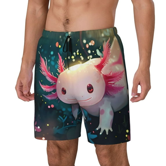 Honeii Whimsical Axolotl Fantasy Print Men's Swim Shorts,Mens Swim Trunks,Breathable Mesh Beach Shorts for Swimming,Surfing, and Beach Activities-XX-Large