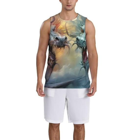Honeii White And Red Storm Dragon print basktball shirt for men and women, Unisex basketball jersey for Theme party-Small