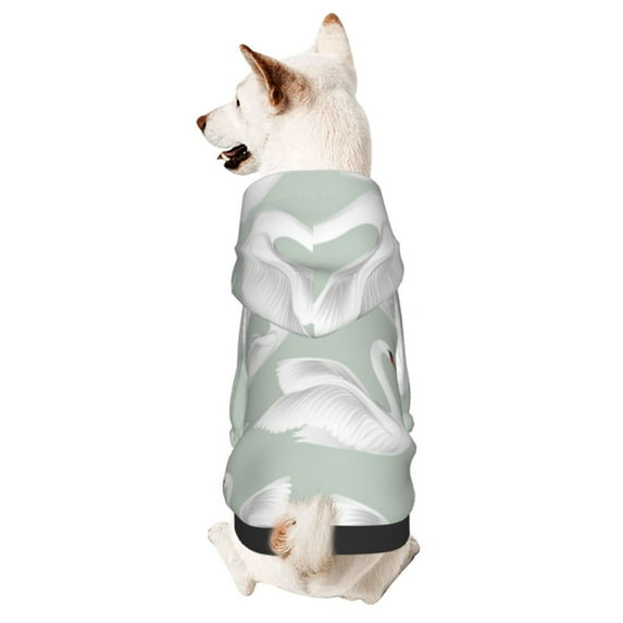 Honeii White Birds Print Small Dog Hoodies Pet Hooded Sweatshirts Fall Winter Puppy Cat Sweaters Warm Clothes for Small Dogs Outfits Costume-Small