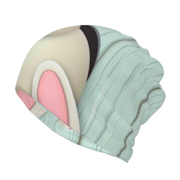 Honeii White Bunny Bottom And Easter Eggs Print Winter Beanie Daily Hat - Thermal Polar Fleece Ski Running Hat Skull Cap for Men and Women,Beanie