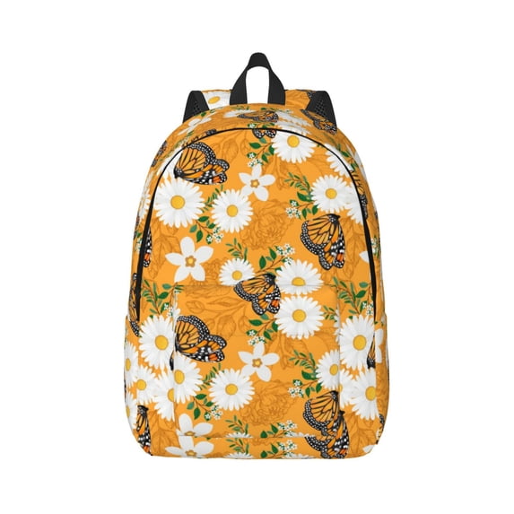 Honeii White Floral and Butterflies Print Canvas College Laptop Backpack, Durable Rucksack Travel Notebook Bag School Backpack Book Bag for Men Women-Small