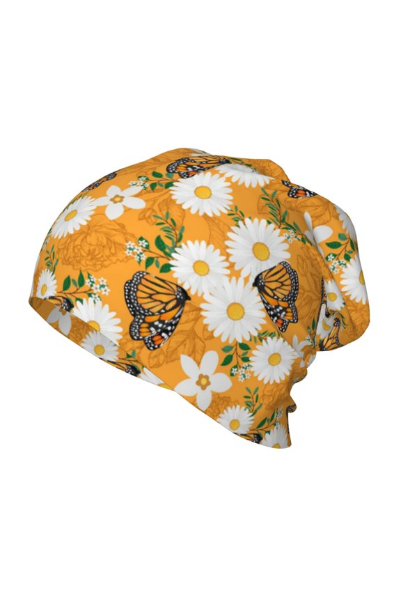 White Floral and Butterflies Print Kids Knit Beanie Watch Hat ,Knit Cap for Boys and Girls