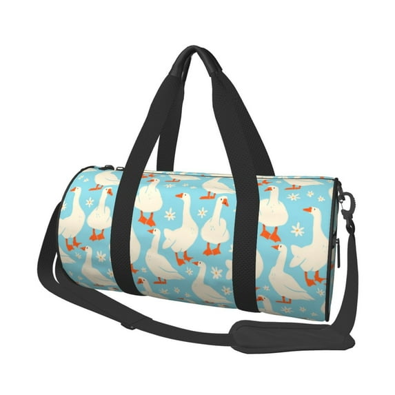 Honeii White Geese and Flower Print Duffle Bag and Adjustable Strap,Foldable Travel Duffel Bags for Men Women,Waterproof Duffel Bags