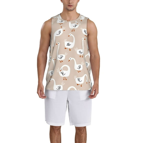 Honeii White Goose print basktball shirt for men and women, Unisex basketball jersey for Theme party-4X-Large