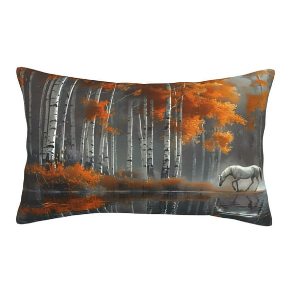 Honeii White Horse Autumn Birch Pattern Decorative Throw Pillow Case - Elevate Your Couch, Sofa, or Bed with Stylish Home Decor-20"x30"