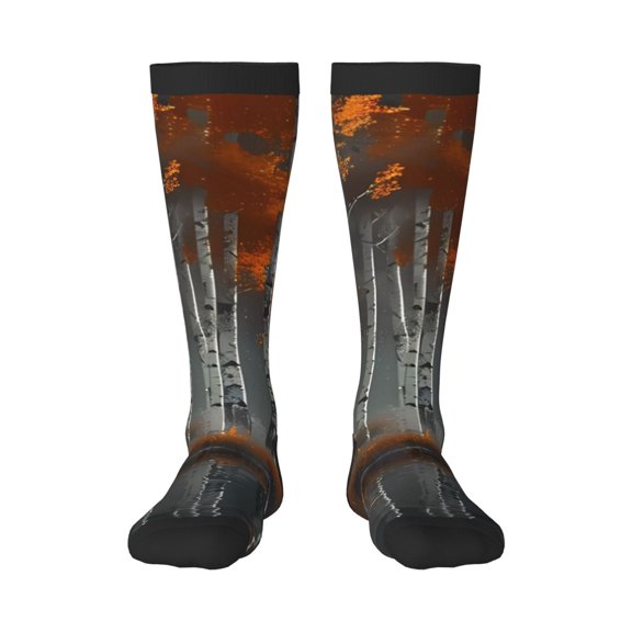 Honeii White Horse Autumn Birch Print Long Socks,Novelty Design Socks Gift for Men and Women,Crew Socks,Calf Socks