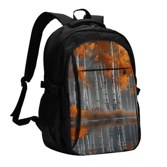 Honeii White Horse Autumn Birch for Travel Laptop Backpack, Business Laptops Backpack with USB Charging Port, College High School Computer Bag for Men Women