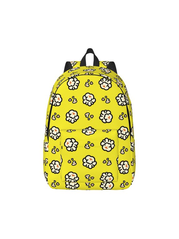 White Popcorn Print Canvas College Laptop Backpack, Durable Rucksack Travel Notebook Bag School Backpack Book Bag for Men Women-Small