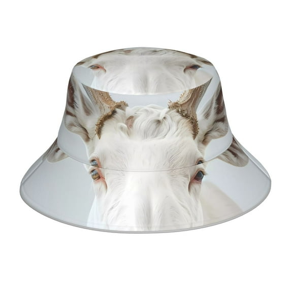 Honeii White Reindeer Portrait for Unisex Bucket Hat Waterproof Rain Hat Reversible Shiny Rave Bucket Hat for Concert Festival Boonie Cap