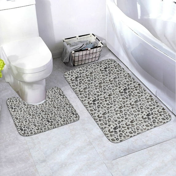 Honeii Wild Animal Leopard Print Pattern Bathroom Anti-Skid Pad Bathroom Mat Vintage Seamless Pattern Not-Slip Toilet Rug Set
