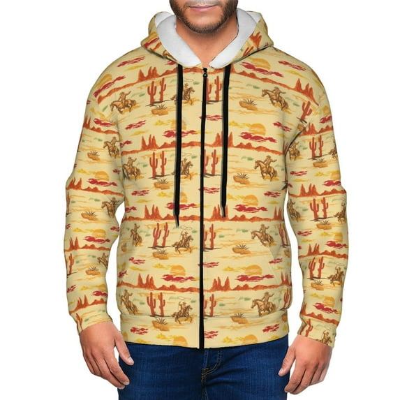 Honeii Wild West Colorful Print Hoodies for Men, Pullover & Full Zip, Breathable Zip up Hoodie, Sweatshirt-Medium
