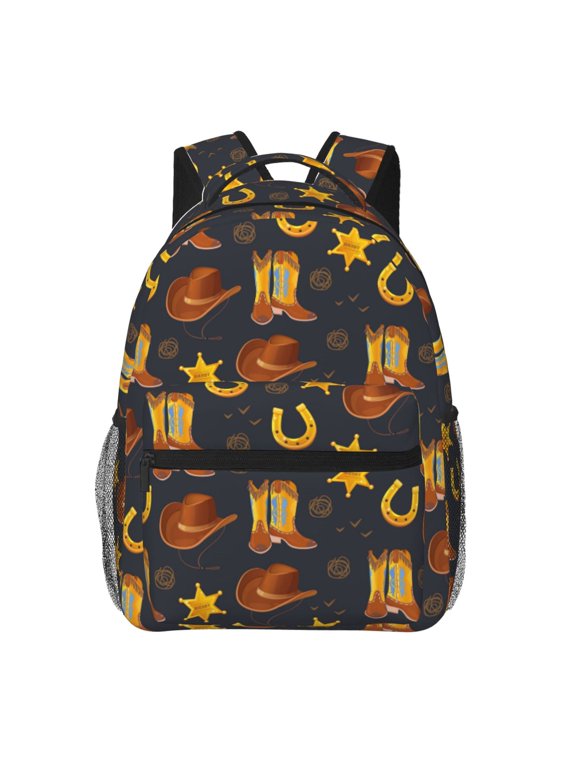 Wild West Golden Horseshoe Print Backpack for Both Men and Women, Basic Bookbag for College, Work, or Travel,Rucksack Computer Bag-One Size