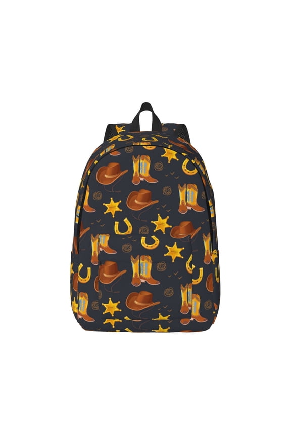 Wild West Golden Horseshoe Print Canvas College Laptop Backpack, Durable Rucksack Travel Notebook Bag School Backpack Book Bag for Men Women-Medium