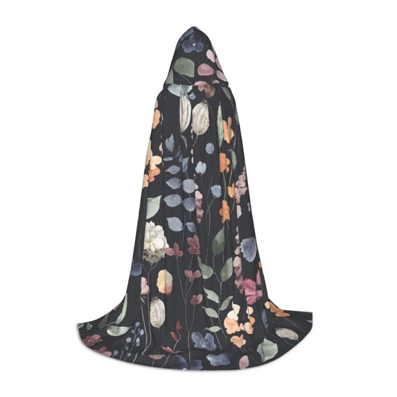Honeii Wildflower Watercolor 1 Print Poncho Cape, Cloak Coat, Snuggly Hooded Wearable Blanket, Hooded Cape For Teenagers,Halloween Costumes-Large