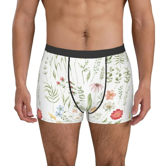 Honeii Wildflower Watercolor 2 Print Mens Boxer Briefs Breathable,Boxer Brief for Men, Moisture-Wicking Underwear-X-Large