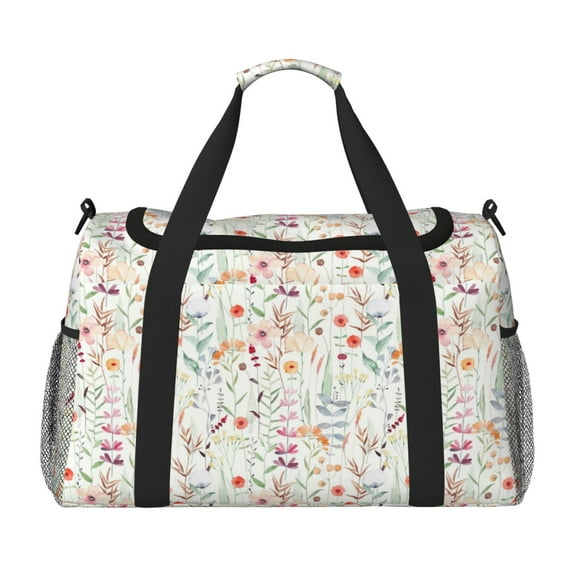 Honeii Wildflower Watercolor 4 Print Gym Bag,Carry on Weekender Overnight Bag, Travel Duffel Bags, Personal Item Travel Bag,Tote Bag,Workout Dance Bag