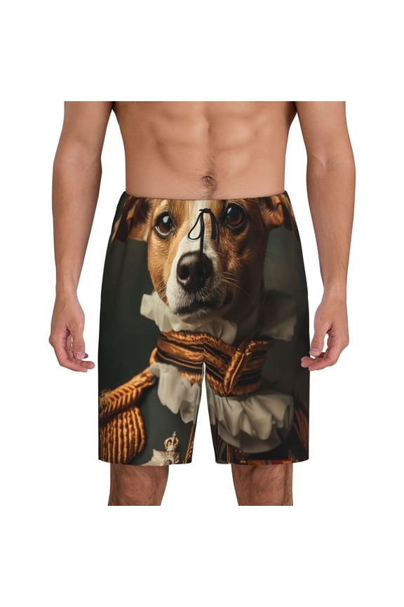 Xecao Modern Cute Dog Print Men's Sleepwear Shorts Pajama Bottom Lounge Short nightwear with Convenient Pockets for Relaxed Home Wear-Large