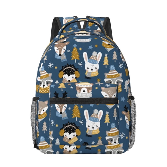 Honeii Winter Animal Friends Print Backpack for School,15.6 inch Laptop Back Pack for High School and College Students, Waterproof Computer Bookbag-One Size