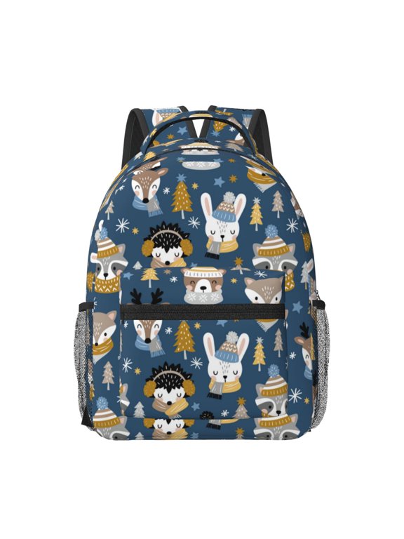Winter Animal Friends Print Backpack for School,15.6 inch Laptop Back Pack for High School and College Students, Waterproof Computer Bookbag-One Size