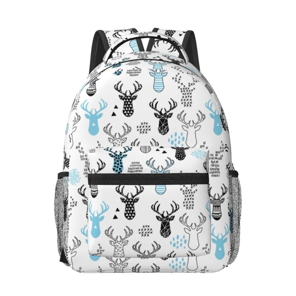 Honeii Winter Art Blue and Black Moose Print Backpack for School,15.6 inch Laptop Back Pack for High School and College Students, Waterproof Computer Bookbag-One Size